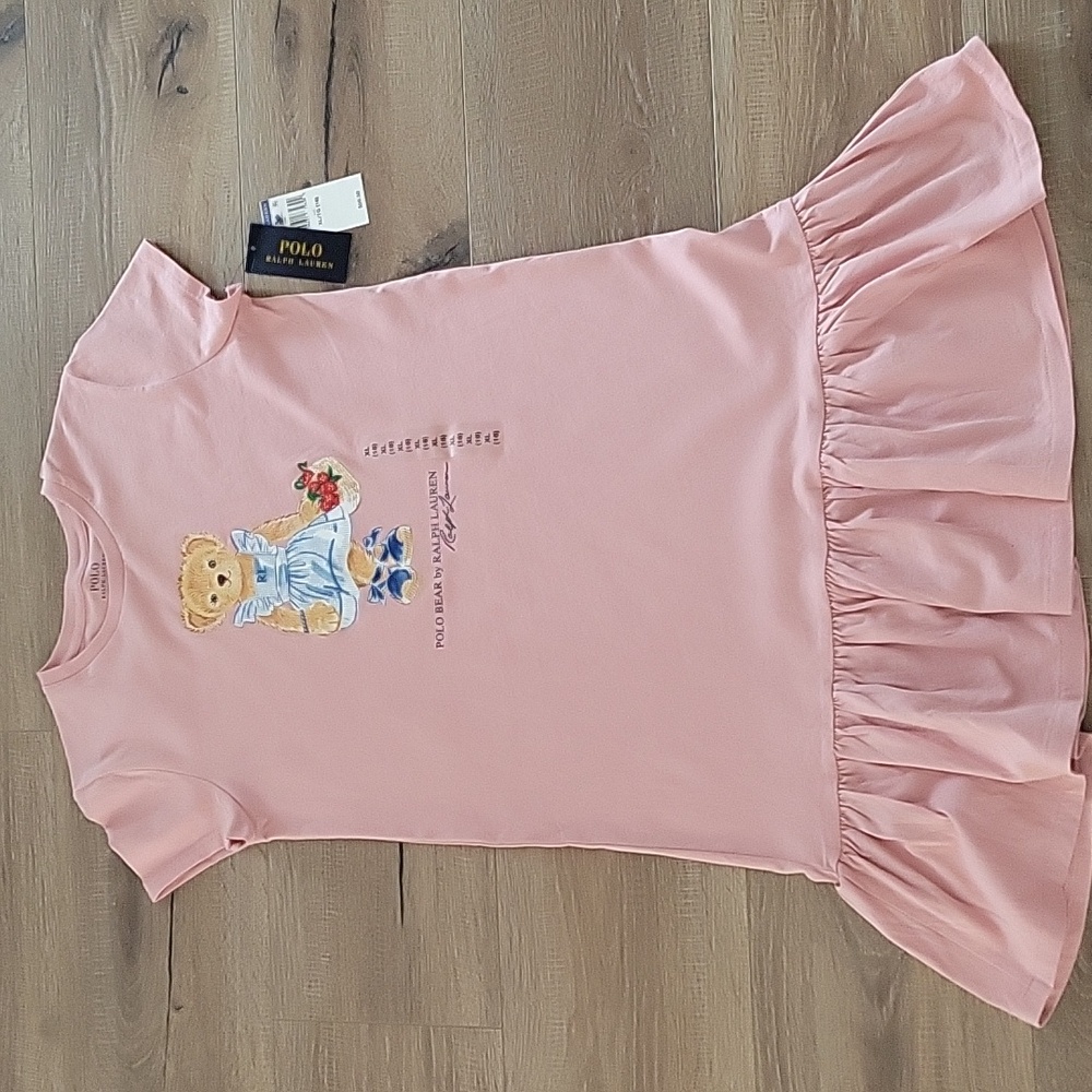 NWT Polo by Ralph Lauren Girls T-shirt Dress Pastel Pink Size 16yrs